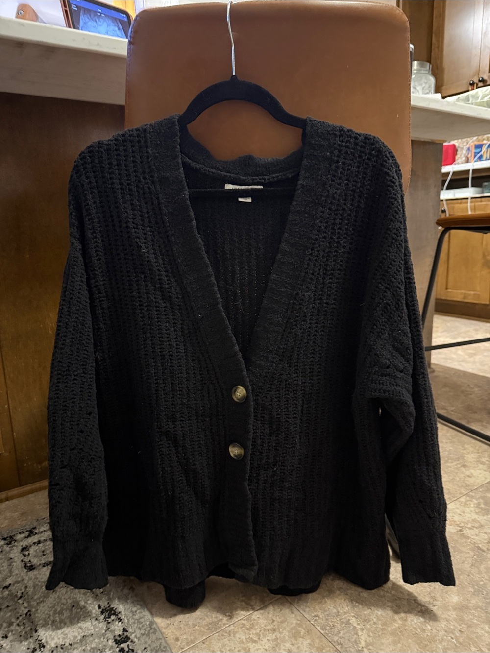 Black V-Neck Chunky Knit Cardigan Sweater - Classic Everyday Layer